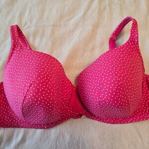 Cacique Lightly Lined Balconette Bra Pink Polka Dot Womens 46DD GUC Flirty Girly